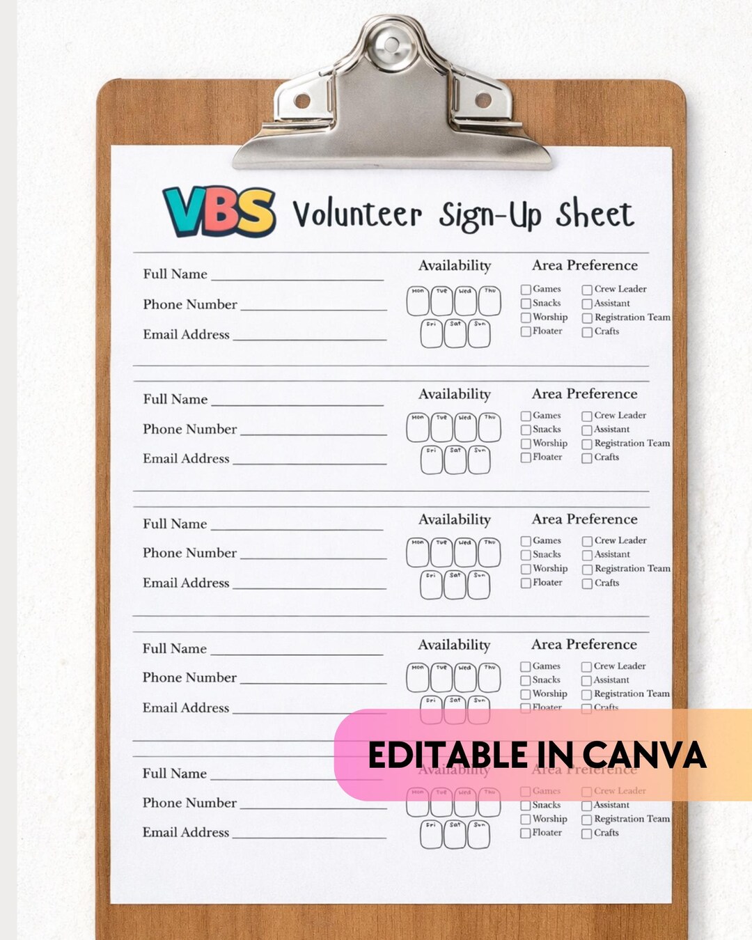 Vbs Layout Editable VBS Volunteer Sign up Sheet | Editable Canva Template (instant Download ...