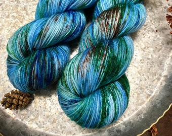 MCN Sock Merino 2-ply Hand Speckle Dyed Yarn in Blue, Green, and Brown
