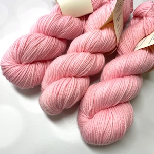 Hand Dyed Yarn KM Worsted Superwash Merino Wool in light pink