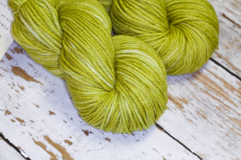 Hand Dyed KM Worsted Superwash Merino Wool Yarn in Stem Green image 1