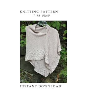Modèle de tricot tiki wrap, accessoire à fabriquer, motif triangle asymétrique en dentelle