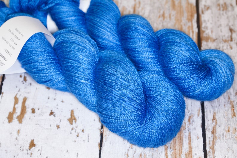 Hand Dyed Silk BFL Fingering Sock Yarn in Sapphire Blue