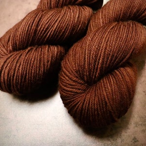 Hand Dyed DK Superwash Merino Wool Yarn in Chocolate Brown