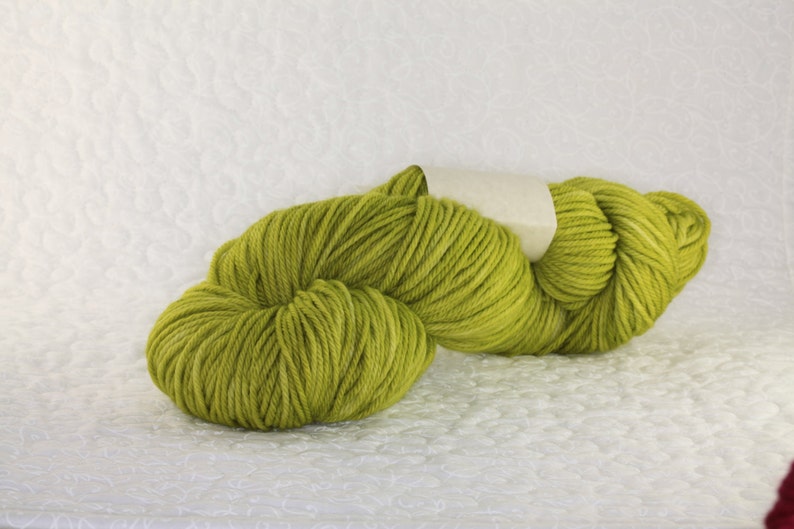 Hand Dyed KM Worsted Superwash Merino Wool Yarn in Stem Green image 2