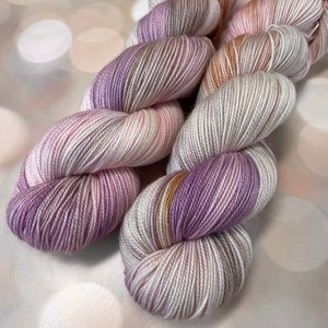 Coastside Sock Merino Hand Dyed Yarn in Pale Shades of Pink Lavender and Dune Brown