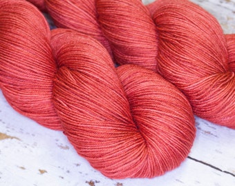 Hand Dyed KM Fingering Sock Yarn Superwash Merino Wool Nylon in Dark Copper Red