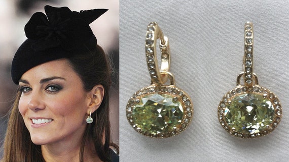 Items similar to Gold plated green crystal earrings inspired by Duchess ...