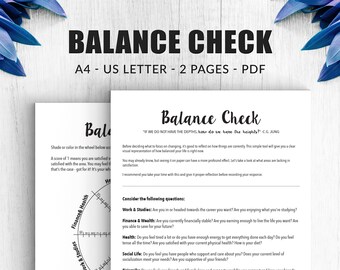 Balance Check | Life Balance Wheel | Self Improvement Printables | Self Care Planner Pages | Letter & A4 PDF Self Awareness Activities