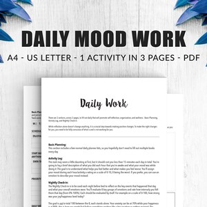 Daily Mood Tracking Journal Printable | Self Help Therapy Workbook Insert | Mental Health Daily Planner Mood Tracker Pages | US Letter & A4