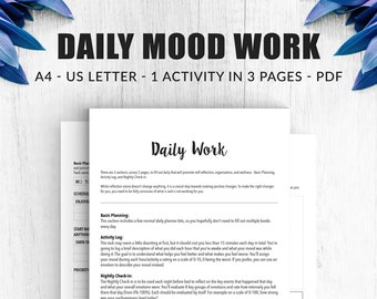 Daily Mood Tracking Journal Printable | Self Help Therapy Workbook Insert | Mental Health Daily Planner Mood Tracker Pages | US Letter & A4
