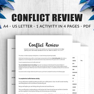Hoja de trabajo imprimible de autoayuda para relaciones / Revisión de conflictos / Mejore su actividad de comunicación / Descarga instantánea de cartas y A4