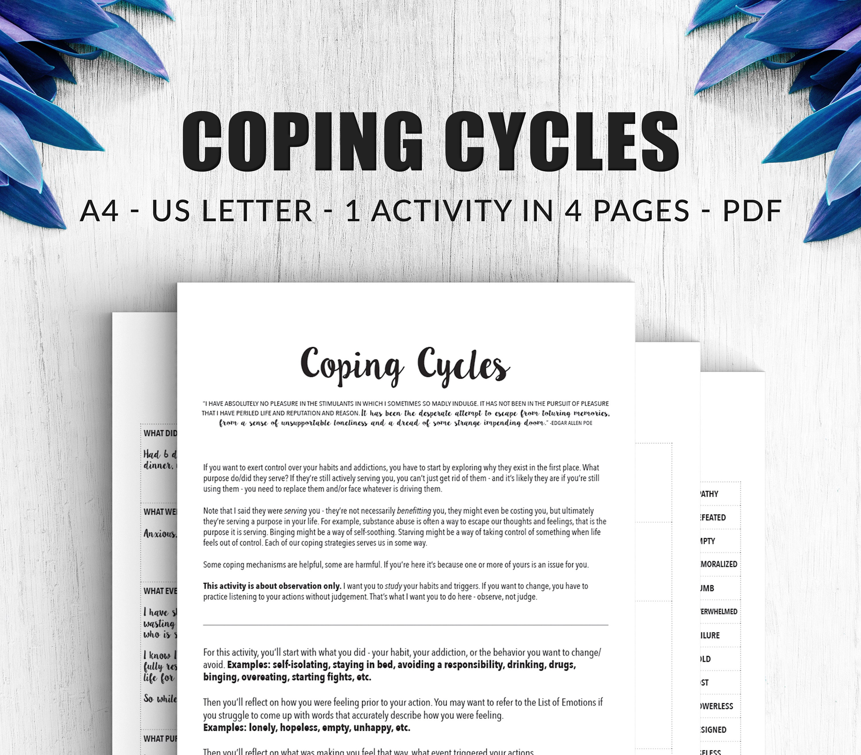 Self Improvement Coping Cycles Printable Self Help Journal Insert Addiction  Recovery Self Care Activity Mental Health Therapy 