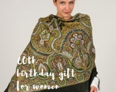 60th birthday gifts for women, Russian large wool green paisley shawl size 57 quot