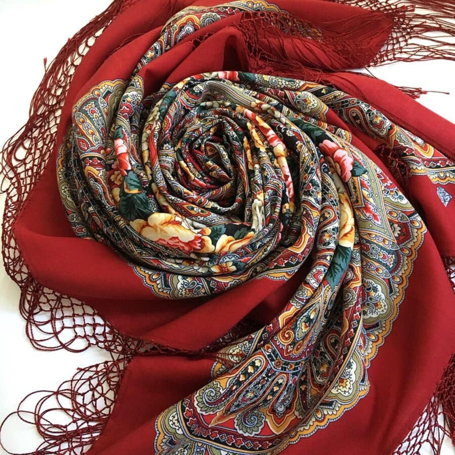 Russian shawl head scarf Pavlovo Posad evening scarf wrap | Etsy