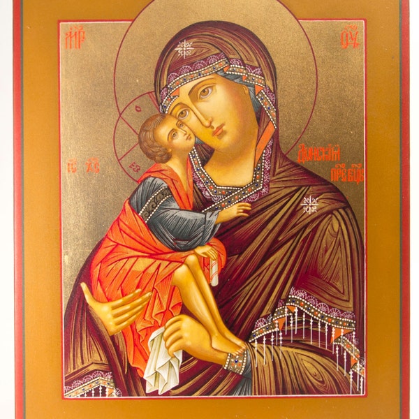 Icon Our Lady of Don handmade Russian byzantine orthodox icon 8,7"х10,6" Theotokos, Virgin Mary of Don, Eleousa, Mother of Tenderness
