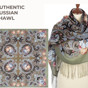 Grand foulard coloré style russe slave pour femme avec frange