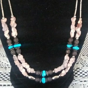 Necklace Double Strand Liquid Silver and Turquoise Beautiful