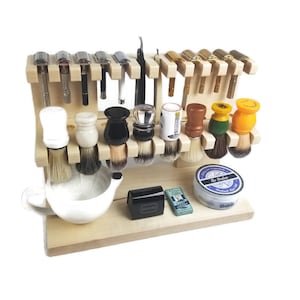 The Ultimate Wood shaving 12 Safety, Double Edge / Straight Razor and 8 Brush Double Decker stand in Beautiful Ambrosia Maple, Men&#39;s gift