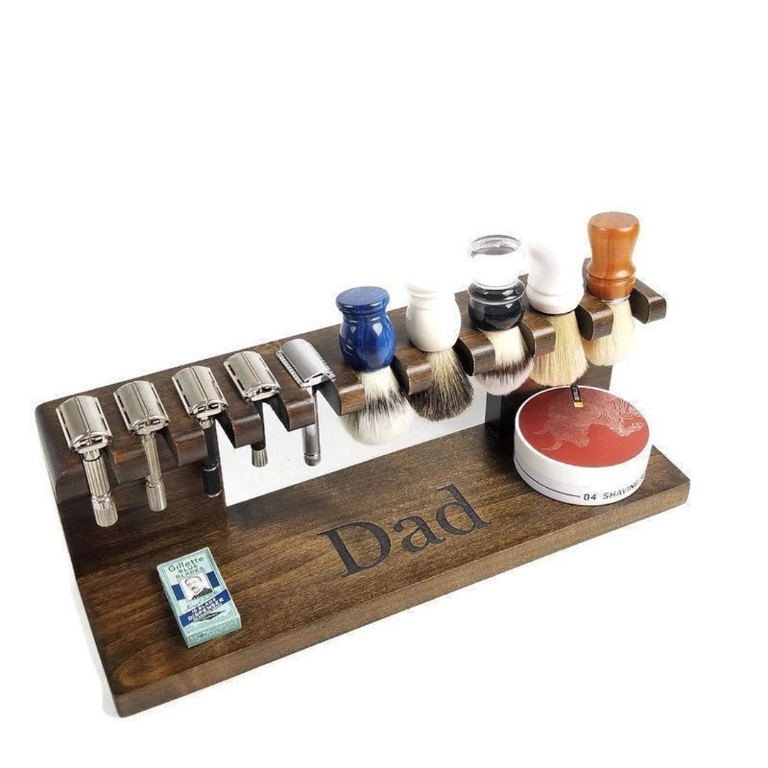 Safety Razor Shaving Brush Stand, Custom Wood W/dark Stain up to 5 ...
