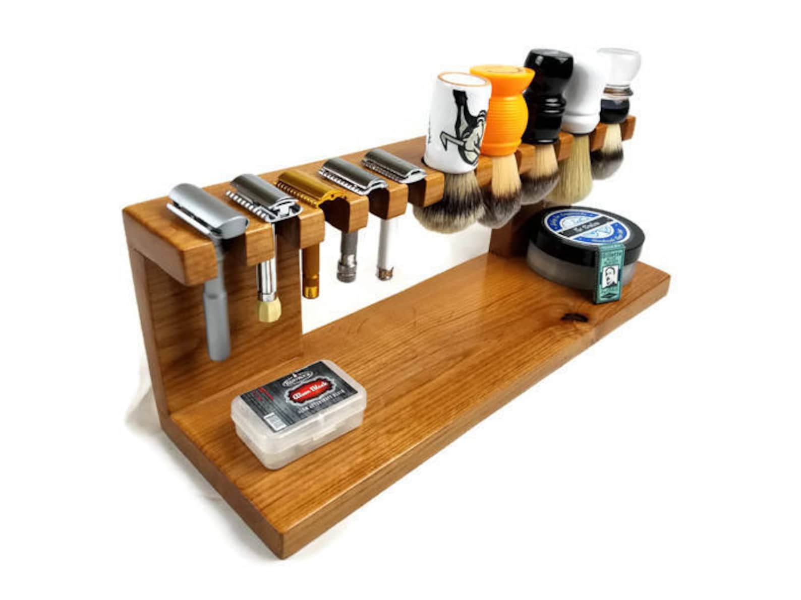 Safety Razor Shaving Brush Stand Custom Wood up to 5 Slots Etsy