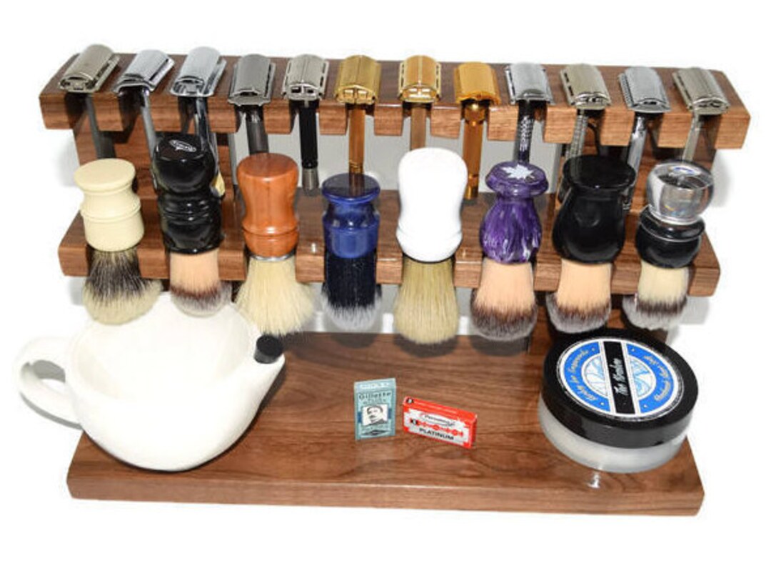 The Ultimate Wood Shaving Razor and Brush Double Decker Stand 16 Wide ...