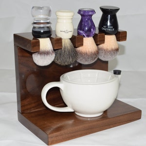 Mens Custom Wood shaving brush stand 4 brush slots, Fathers day gift, gift for dad, Christmas gift image 5