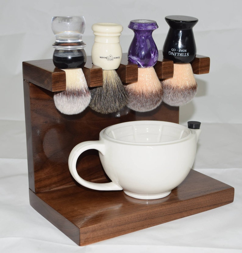 Mens Custom Wood shaving brush stand 4 brush slots, Fathers day gift, gift for dad, Christmas gift image 5