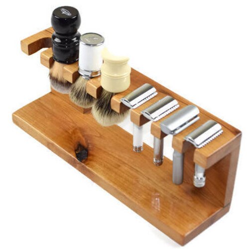 Safety Razor Shaving Brush Stand Custom Wood W/dark Brown Etsy UK