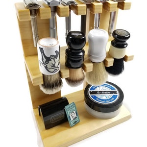 Safety Razor and Shaving Brush Stand Double Decker Wooden, Room for ...