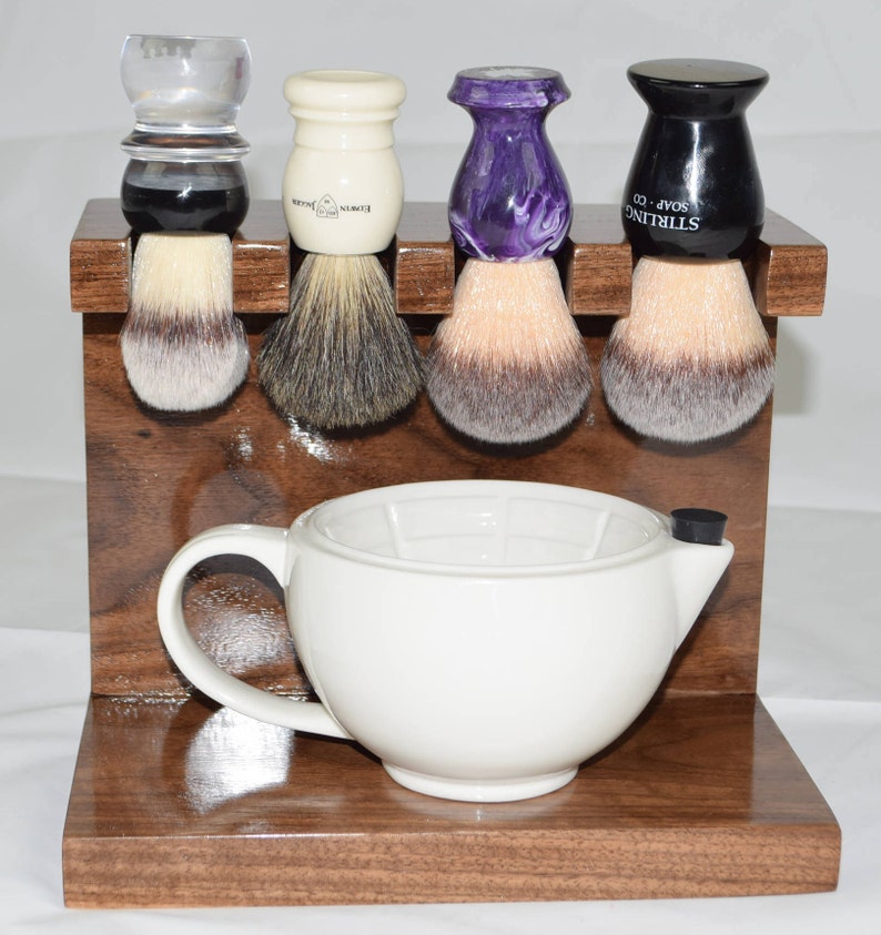 Mens Custom Wood shaving brush stand 4 brush slots, Fathers day gift, gift for dad, Christmas gift image 3