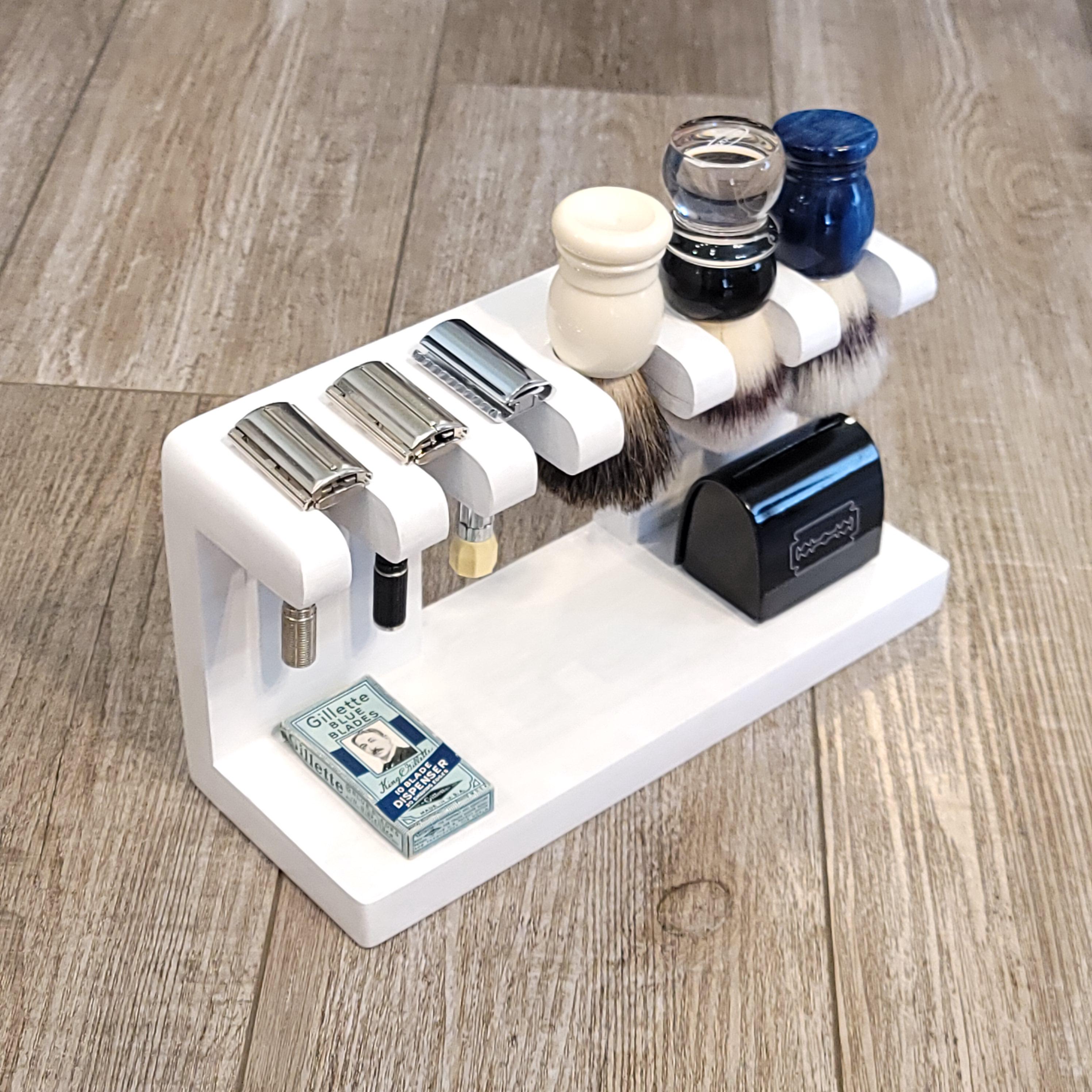 Custom Wood Safety Razor & Brush Stand: Pure White Shaving Organizer
