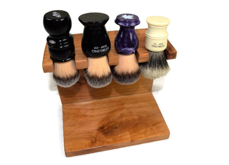 Mens Custom Wood shaving brush stand 4 brush slots, Fathers day gift, gift for dad, Christmas gift image 1