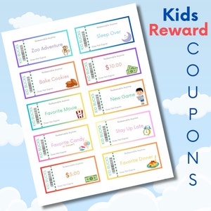 Kids Reward Coupons, Kids Gifts, Fun Coupons for Kids, Printable Kids Coupons, Reward Coupons for Kids, Reward Bucks for Kids