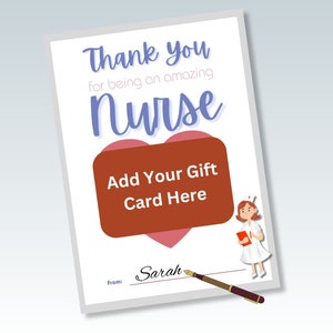 Nurse Appreciation Gift Card Holder, Printable Gift for Nurse, Nurse Week Gift