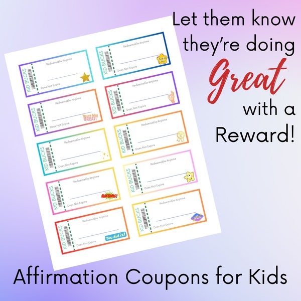 Kid Affirmation Coupons, Empowering Affirmations for Kids, Affirmation Reward Coupons, Positive Thinking, Personalized Gift for Kids, PMA