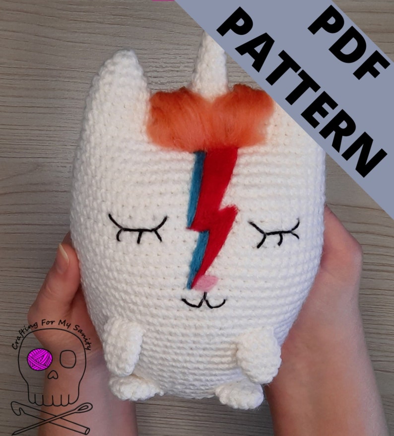 PDF Crochet Pattern David Bowie Aladdin Sane Caticorn image 1