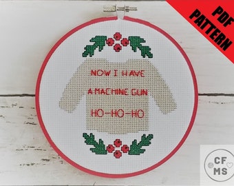 Die Hard Inspired Ho Ho Ho Christmas PDF Cross Stitch Pattern