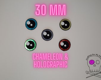 5 Pairs 30 mm Chameleon & Holographic Eyes, Kawaii Eyes, Amigurumi Eyes, Felt Eyes