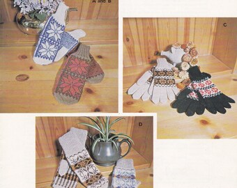 Fair Isle Gloves & Mittens Knitting Pattern: Lacy Double Knit (PDF