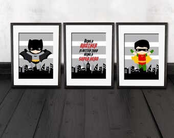 Batman Bedroom Wall Decor Art Superhero Wall Prints Printed Etsy