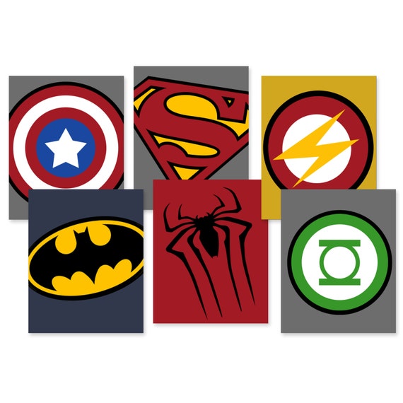 superhero wall art PRINTS super hero logo prints superhero