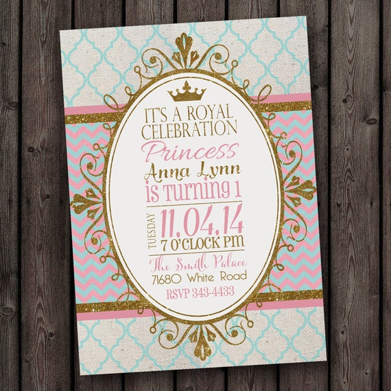 pink gold mint princess birthday invitation fast ship etsy princess party wording