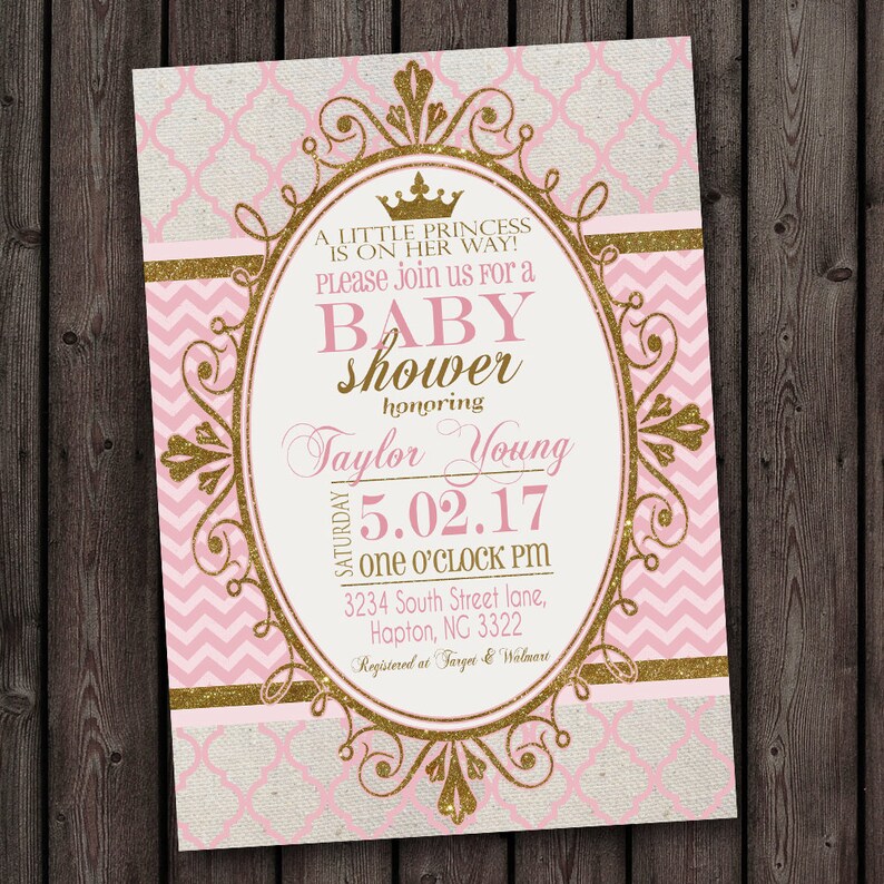 Pink Gold Princess Baby Shower Invitation And Image 0