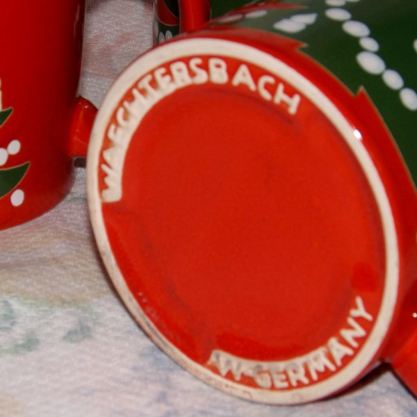 3 Waechtersbach Christmas tree Mugs Holiday red Serving