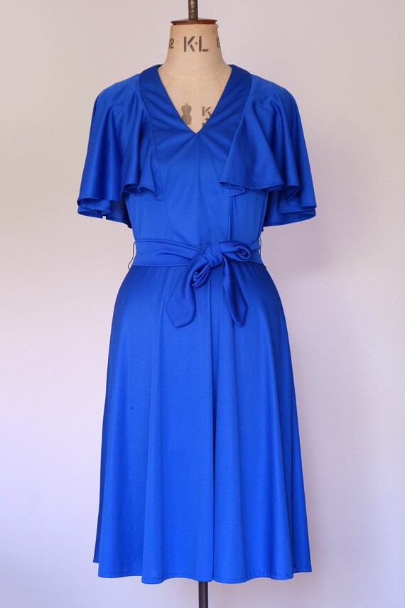 70s does 30s, True vintage 70s dress,  in  royal … - image 2