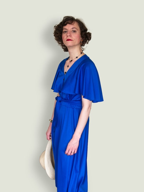 70s does 30s, True vintage 70s dress,  in  royal … - image 1