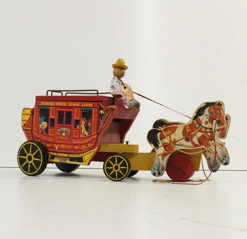 Vintage FISHER PRICE # 175 Gold Star stage coach pull toy