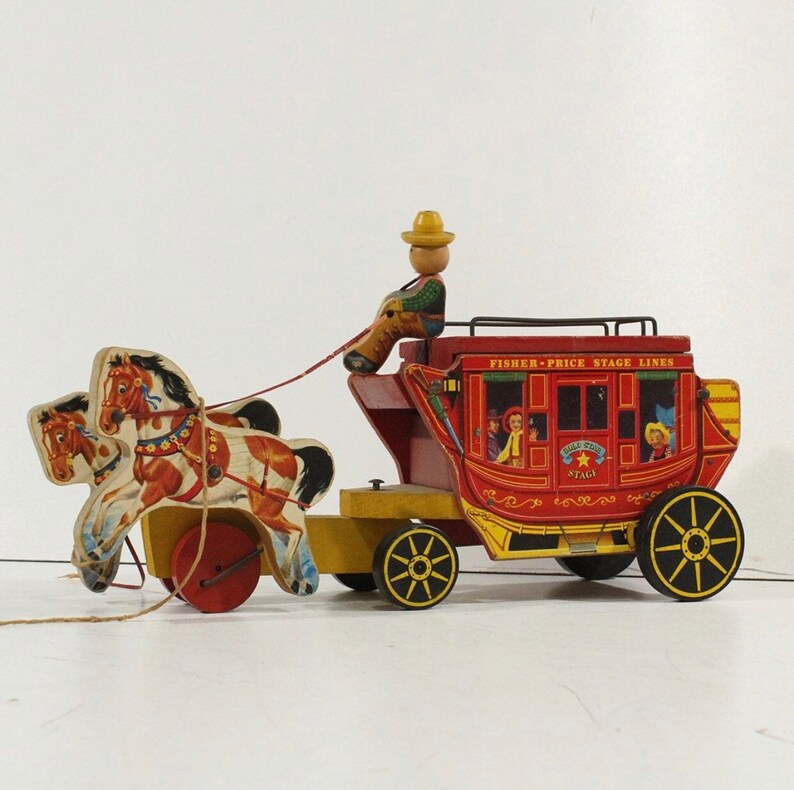 Vintage FISHER PRICE # 175 Gold Star stage coach pull toy