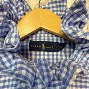 The Ralph Lauren Ruffled Collar Reworked Blue Gingham Blouse Large FREE SHIPPING