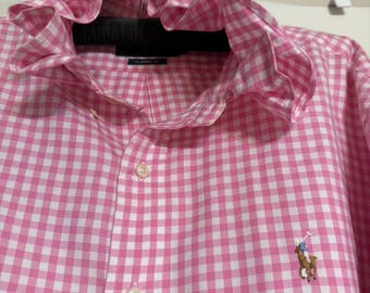 The Ralph Lauren Ruffled Collar Reworked Pink and White Gingham XL Shirt